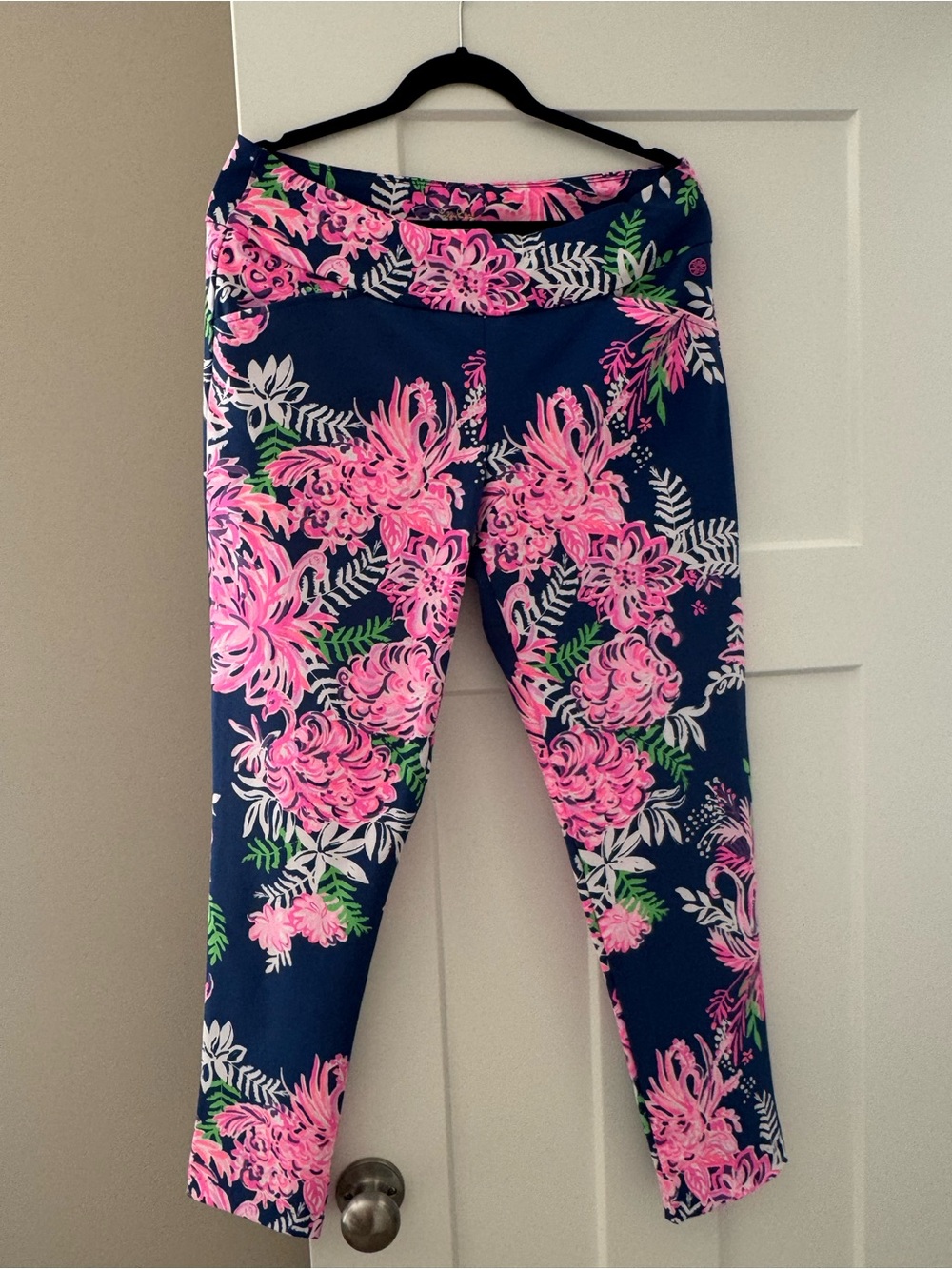 Lilly Pulitzer Navy Corso Pants with Pink Floral Print